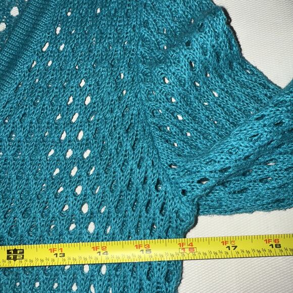Christopher & Banks Teal Open Knit Cardigan - Size Medium - Picture 4 of 7